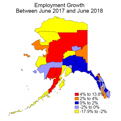 Employment Growth Between June 2017 and June 2018 in Alaska